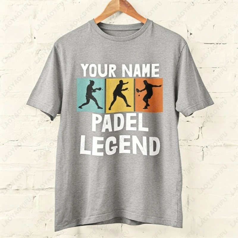 Personalised Your Name The Padel Legend Cotton T-Shirt for Padel Fans Tennis Player Silhouette Sports Casual Printed Unisex Tops