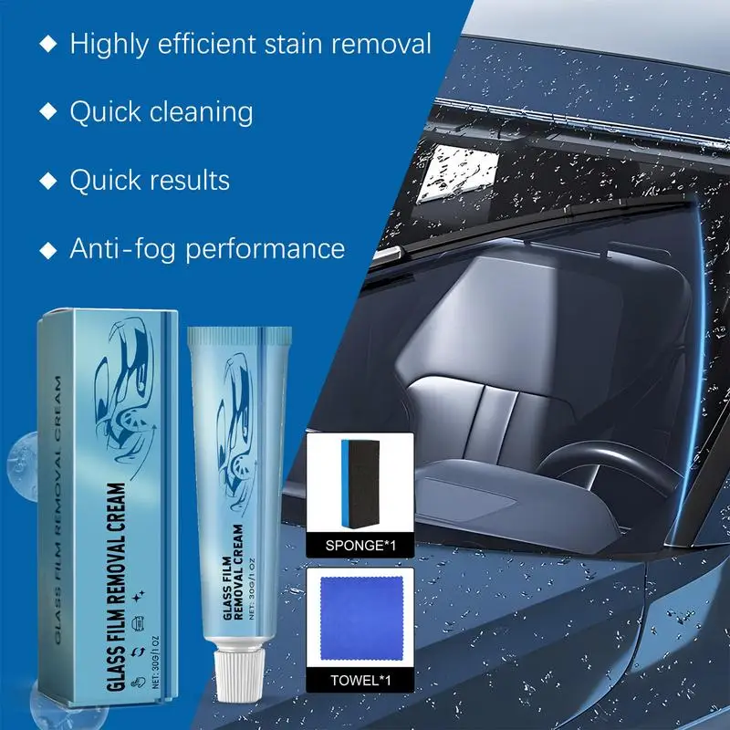 Front Windshield Clean Degreaser Anti-fog Rainproof Glass Oil Film Remover Car Coating Cleaner With Sponge Towel For SUVs