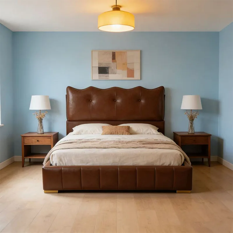 Light luxury leather bed modern simple Internet celebrity puff bed master bedroom storage double soft bag wedding bed leather