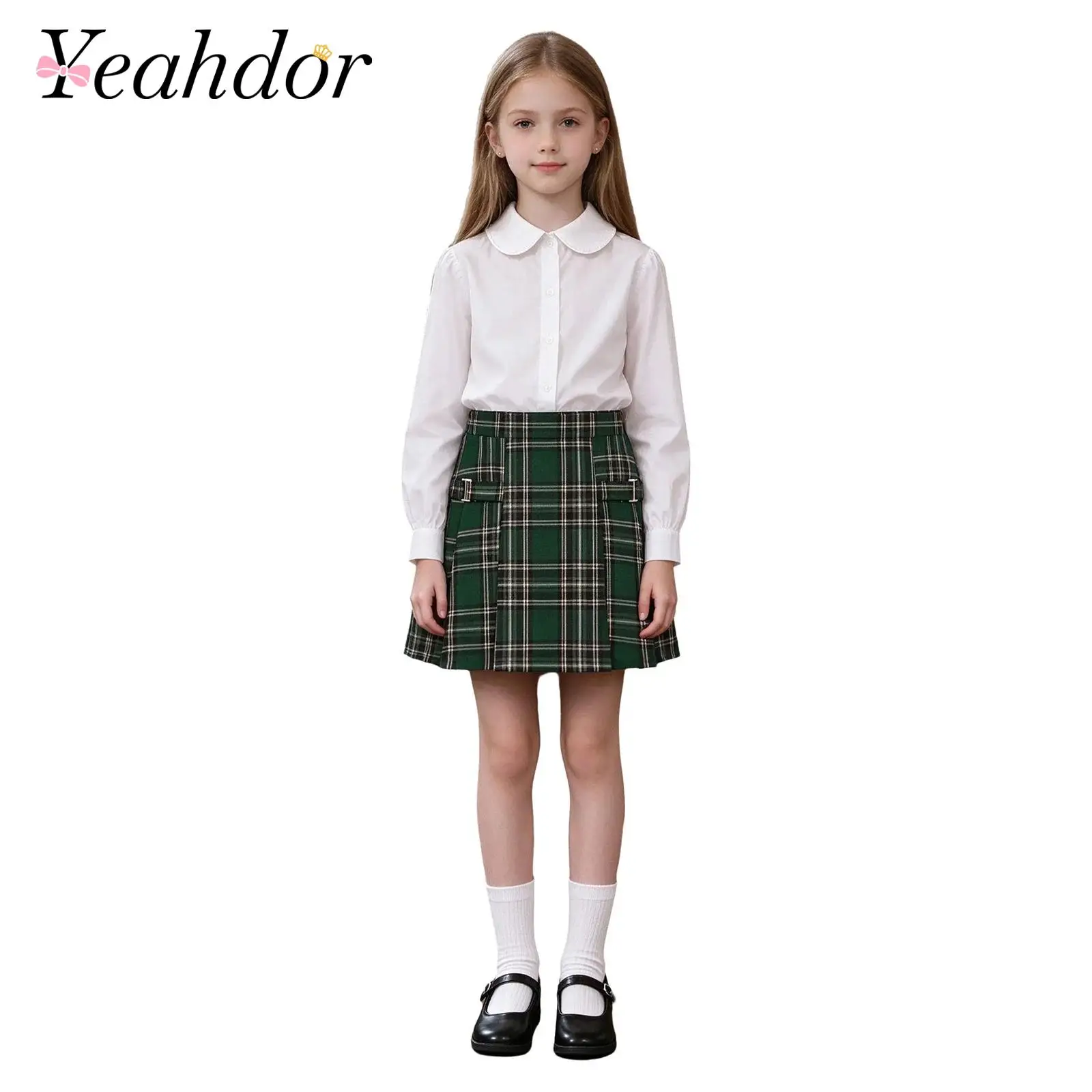 Girls' Plaid Skirts College Style Kids Girls School Uniform Plaid Pleated Skirt for Recitation Stage Performance Party Costume