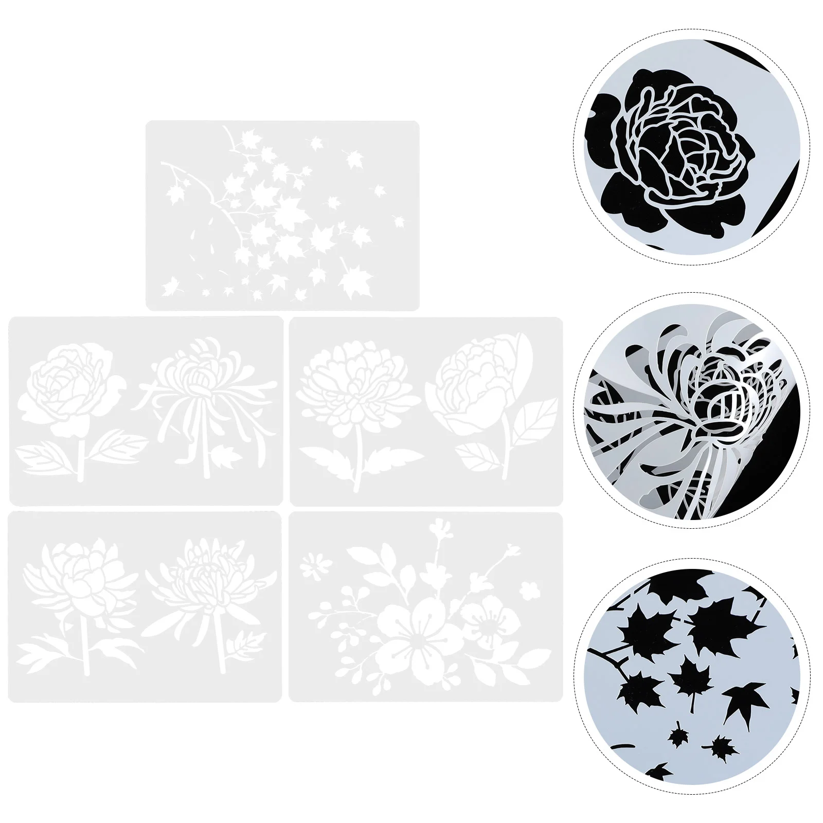 

5 Pcs Painting Template Flower Stencil DIY Drawing Reusable Stencils Wildflower Tool Templates for Craft Projects Plastic