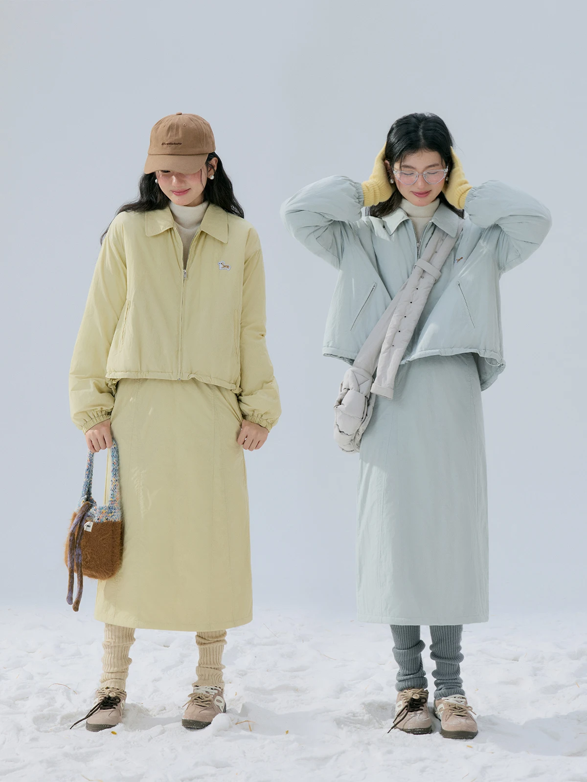 

Комплект из хлопковой ткани Cloud Air: юбка А-силуэта и куртка с эффектом текстурирования, утягивающая талию, теплая зимняя модная женская одежда