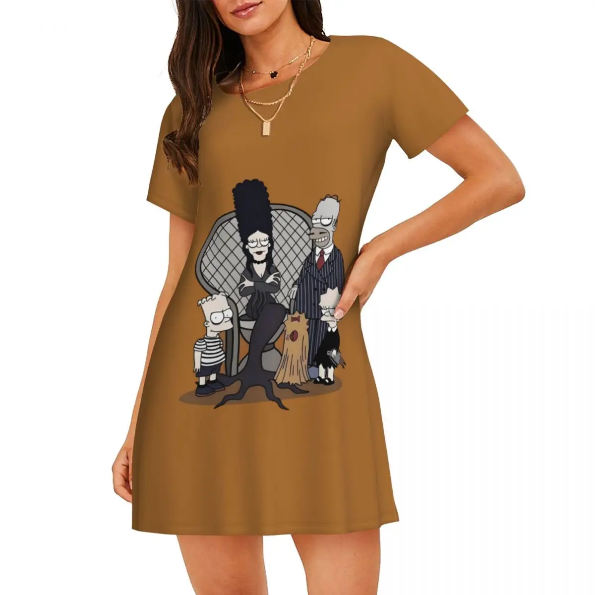 

Custom Simpsons Women Nightgown Sleepwear Short Sleeves Animated Sitcom For Vacations Travels Nightgowns Women's Pajamas