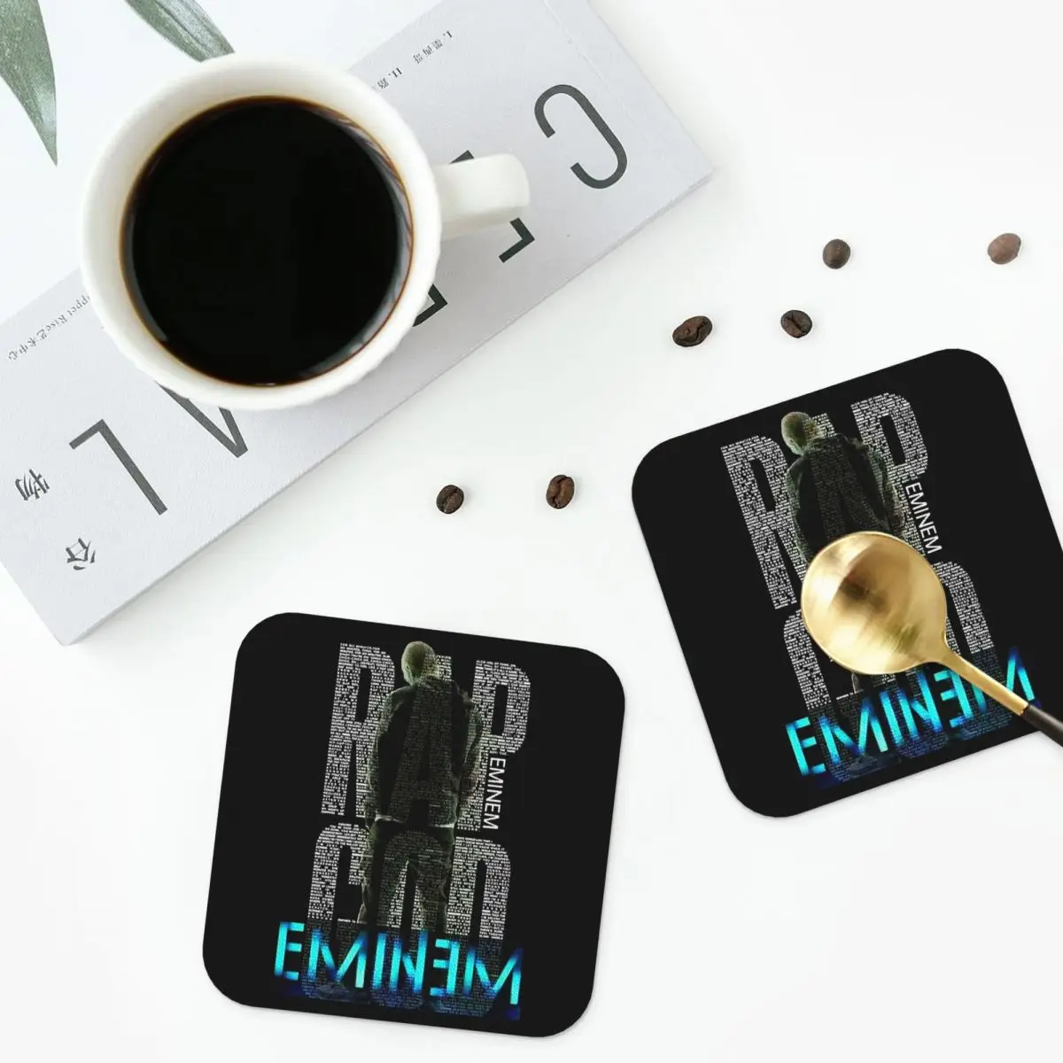 Rap God Eminem Coasters Kitchen Placemats Non-slip Insulation Cup Coffee Mats For Decor Home Tableware Pads Set of 4