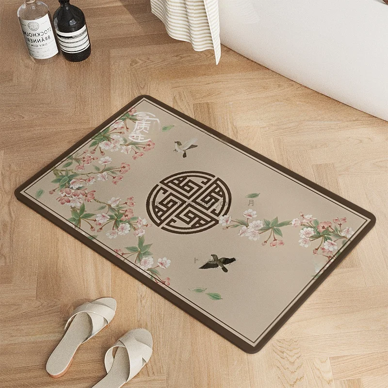 

New Chinese Style Diatom Mud Anti-Slip Bathroom Mat Home Use Toilet Entrance Absorbent Quick Dry Pad Rectangular Customizable