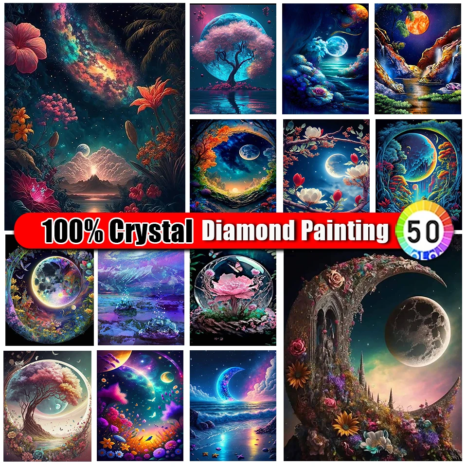 

Merdika 100% Crystal Diamond Painting Moon DIY Diamond Embroidery Landscape Tree Mosaic Art Cross Stitch Needlework Handmade