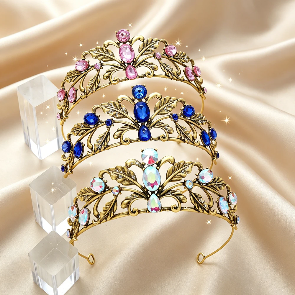 Vintage Leaf Rhinestone Bridal Tiara Elegant Crystal Queen Crown Regal Floral Jewelry Wedding Sweet 16 Formal Evening Party view 3