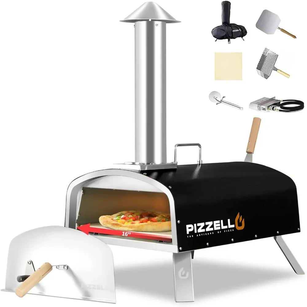 

16" Outdoor Pizza Oven Propane & Wood Fired Pizza Maker Multi-Fuel Gas Pizza Ovens w/Gas Burner,BBQ Grills