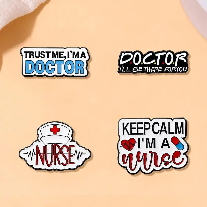 Cute Medical Series Enamel Brooch Creative Doctor Nurse English Letter Gift Lapel Pin Badge Backpack Clothing Hat Accessories