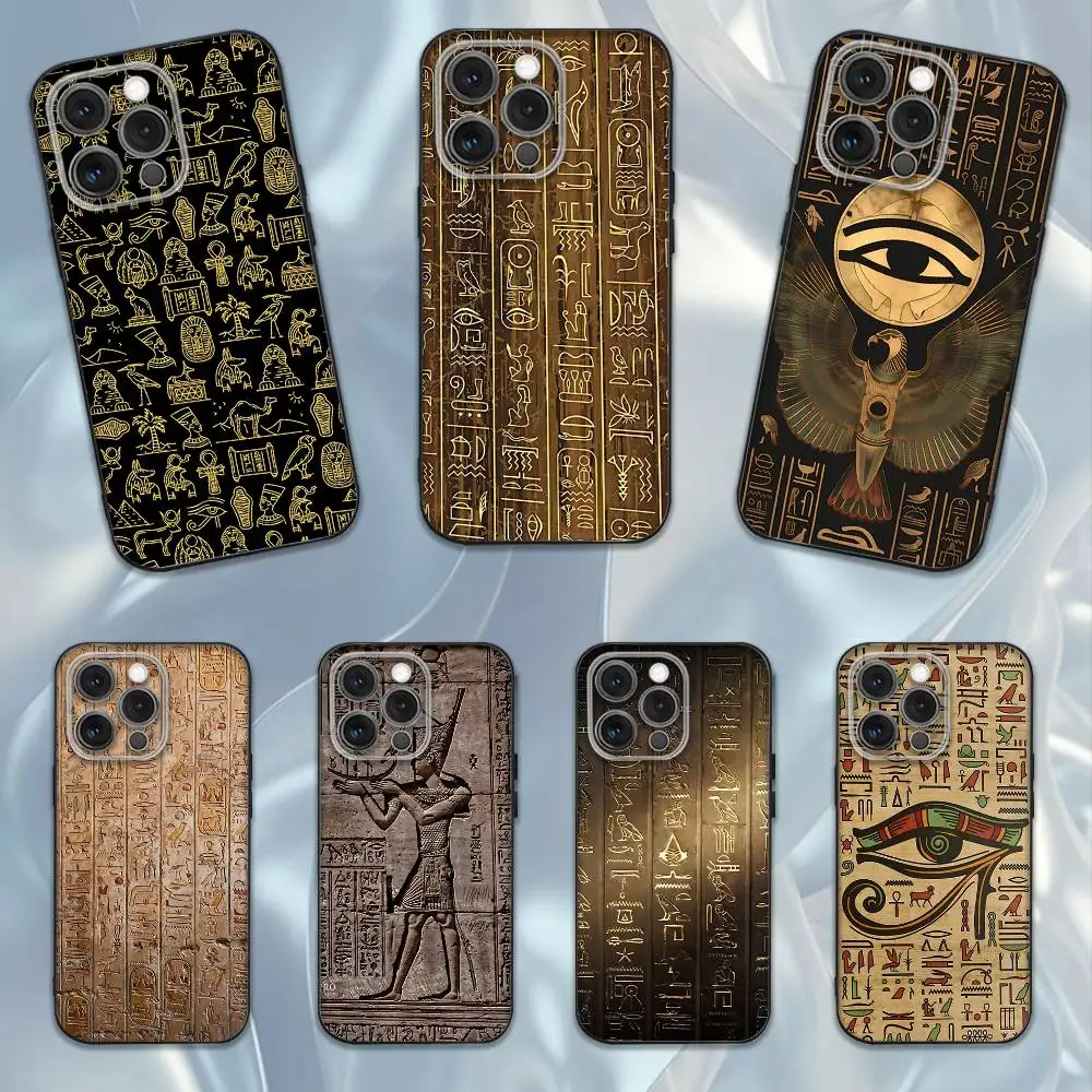 

Mysterious Ancient Egyptian Hieroglyphs Phone Case For iPhone 17,16,15,14,13,12,Pro,Max,Plus,E,SE4,Air,Mini Black Soft Box