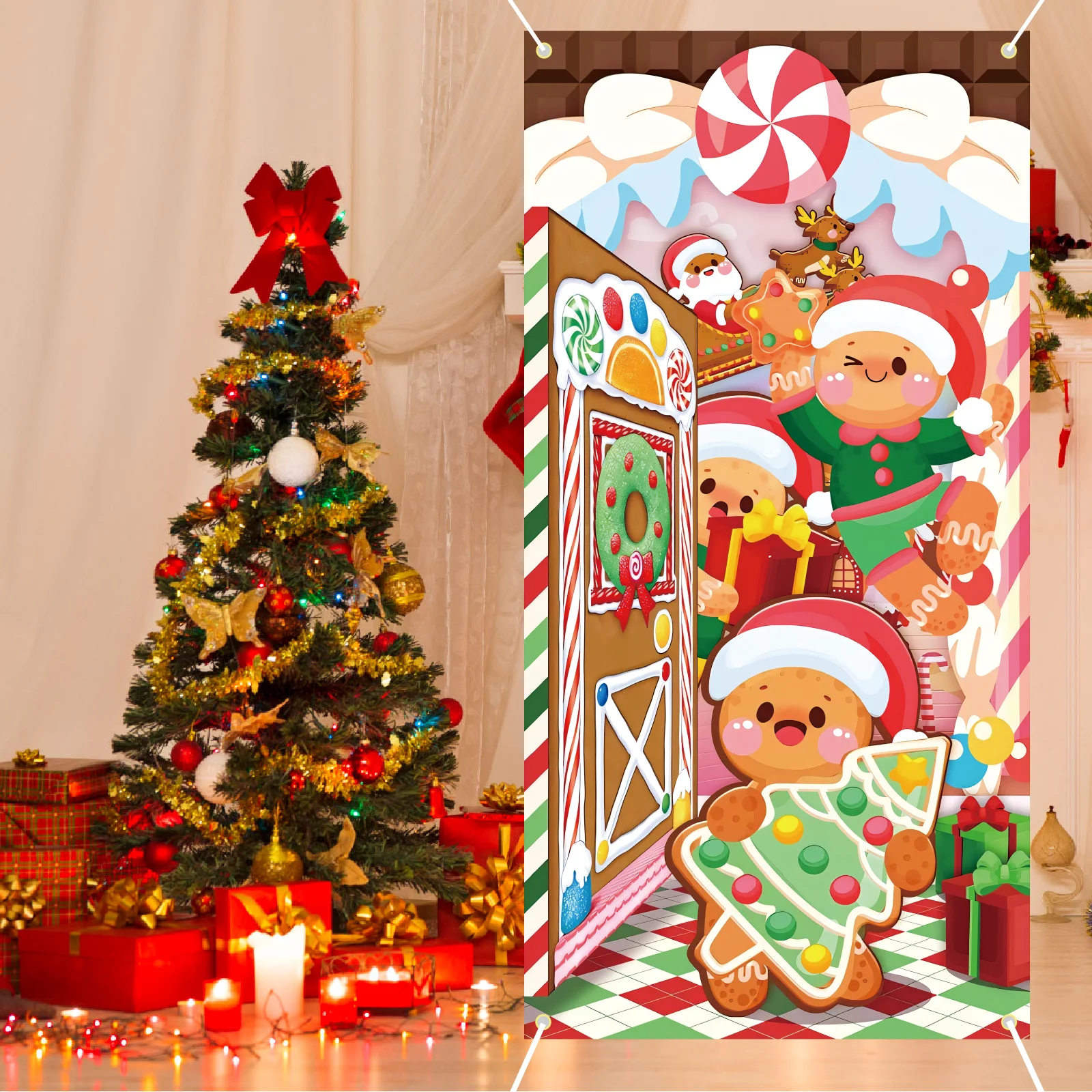 Christmas Door Cover Decoration,Gingerbread House Door Cover,Gingerbread Man Christmas Door Hanging Cover Xmas Holiday Xmas