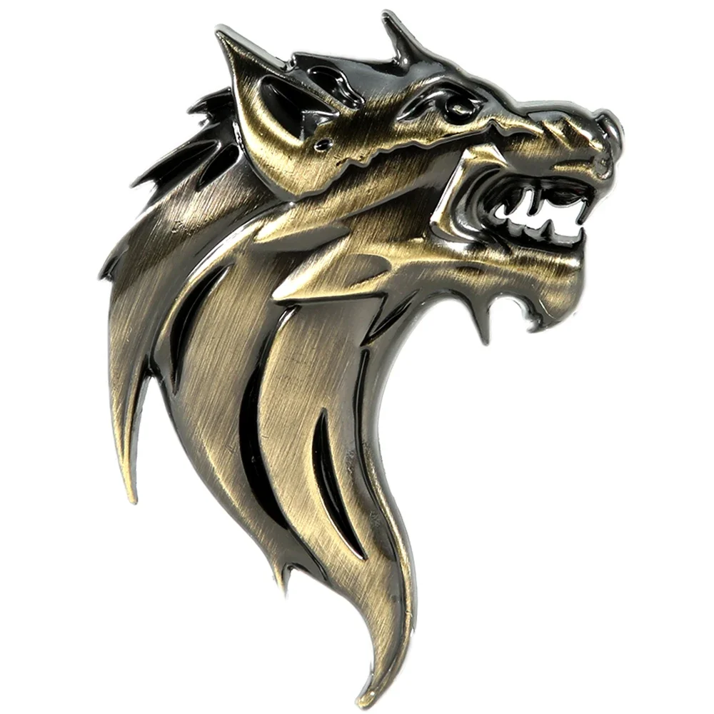 Pair Of 3D Golden Metal Wolf Head Emblem Badges – Universal For Cars & Motorcycles (Self-Adhesive)