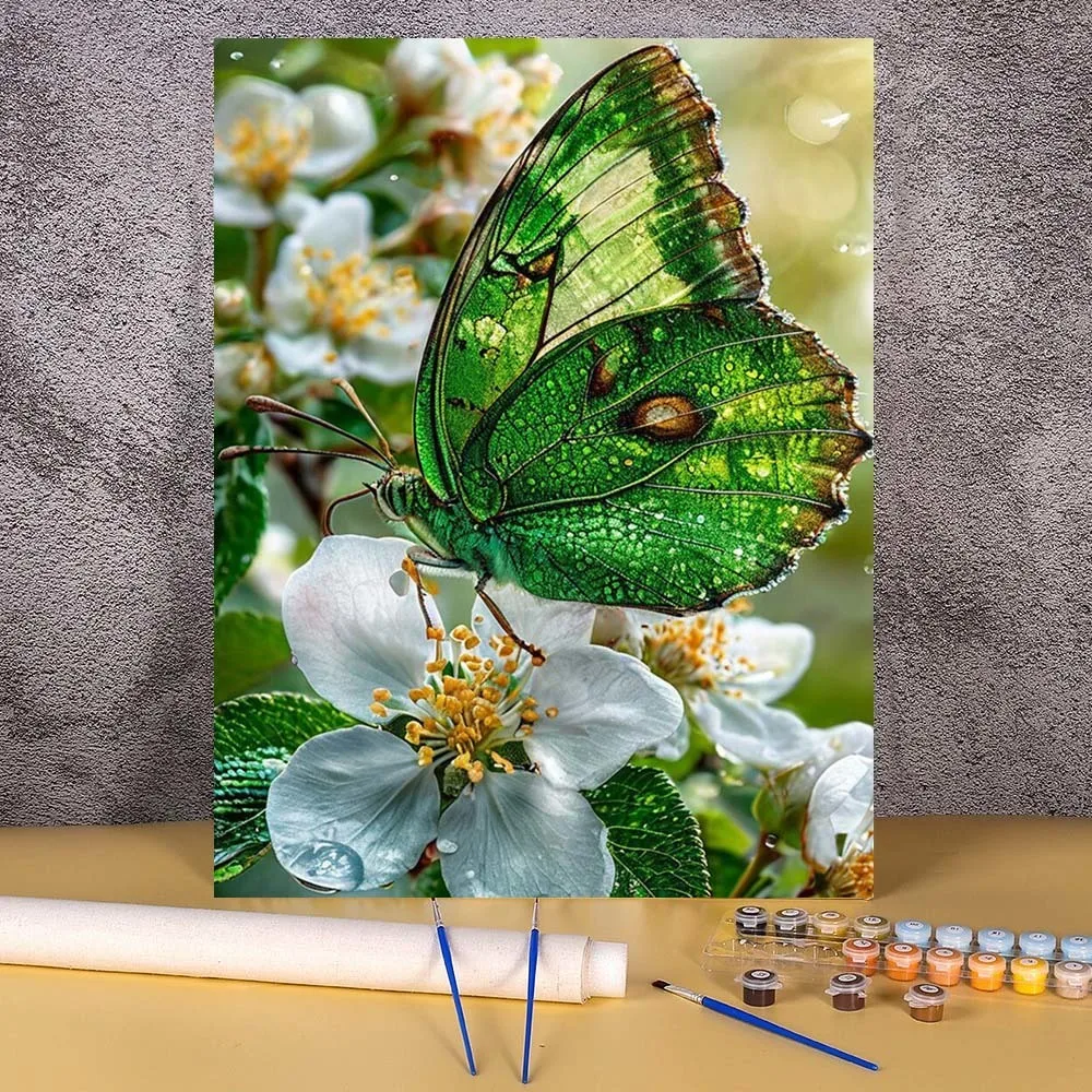 

Diy Painting By Numbers Kits Green Butterfly Paint By Numbers For Adult Unframe Animals Canvas Painting Wall Art Unique Gift