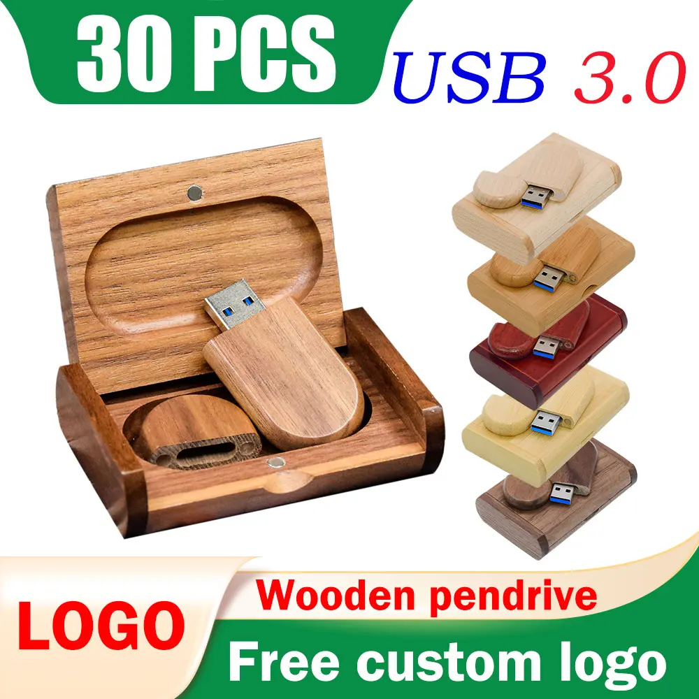 

30pcs/Lot Free logo High speed USB Flash Drive 3.0 Wooden Bamboo Pendrive 4GB 8GB 16GB 32GB 64GB 128GB Pen Drive Gifts