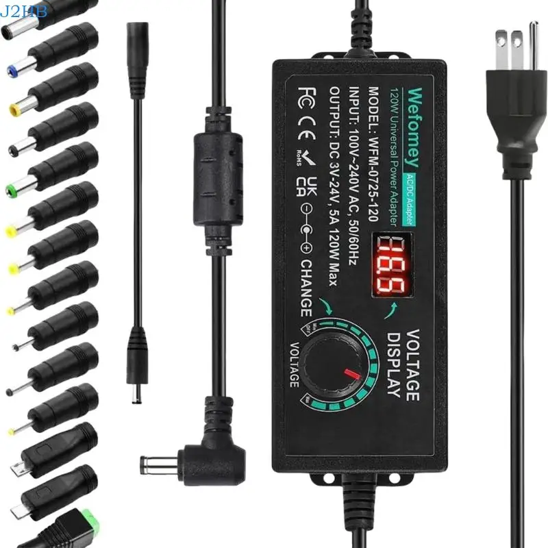 J2HB Digital Display Power Supply Universal Adapter 100V-240V Power Adapter Converter
