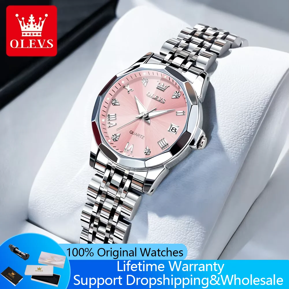 OLEVS 9931 New Woman Watch Solid Steel Strap Elegant Fashion Rhombus Mirror Waterproof Luminous Original Quartz Watch for Women