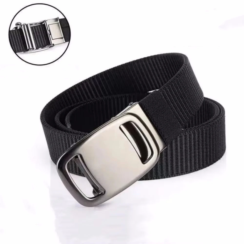Canvas Men's Belt Metal Automatic Buckle Toothless Outdoor Military Training Jeans Decor Fashion Simple Thickened Waistband