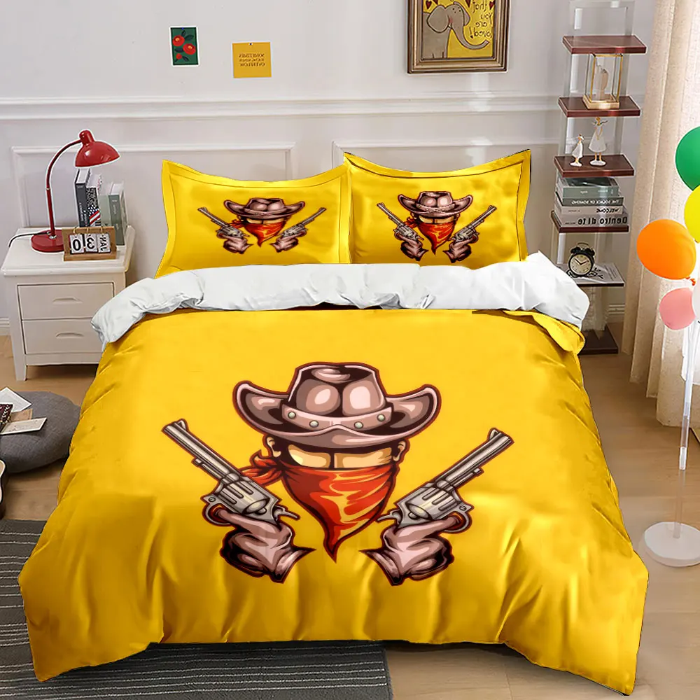 Cowboy Theme Decorative Set Bedding Set with 1 Duvet Cover 2 Pillowcases Single Double King Queen, Gift