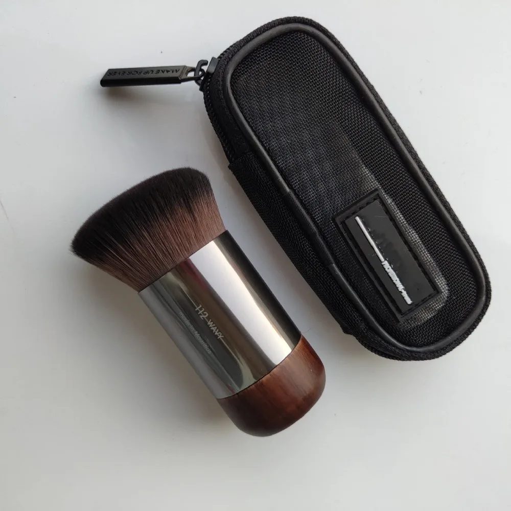 Brocha de base para pulir con mango de madera duradero, de cabeza redonda brocha de maquillaje, tubo de boca de aluminio Brus para cejas para niñas, con bolsa gratis