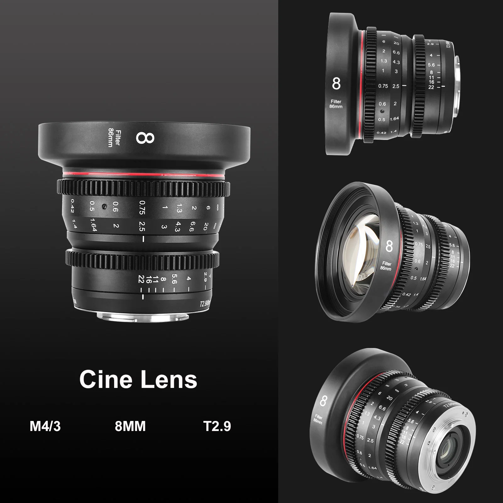 Meike Cine Lens 8mm T2.9 for for Micro Four Thirds (MFT, M4/3) Mount Olympus Panasonic Cameras