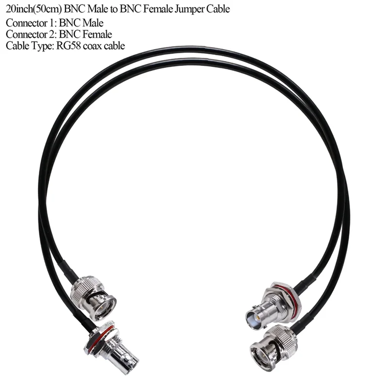 5 peças rg58 bnc plugue macho para bnc fêmea jumper cabo jack anteparo crimp conector 50cm pvc + cobre rf trança cabo de ligação coaxial