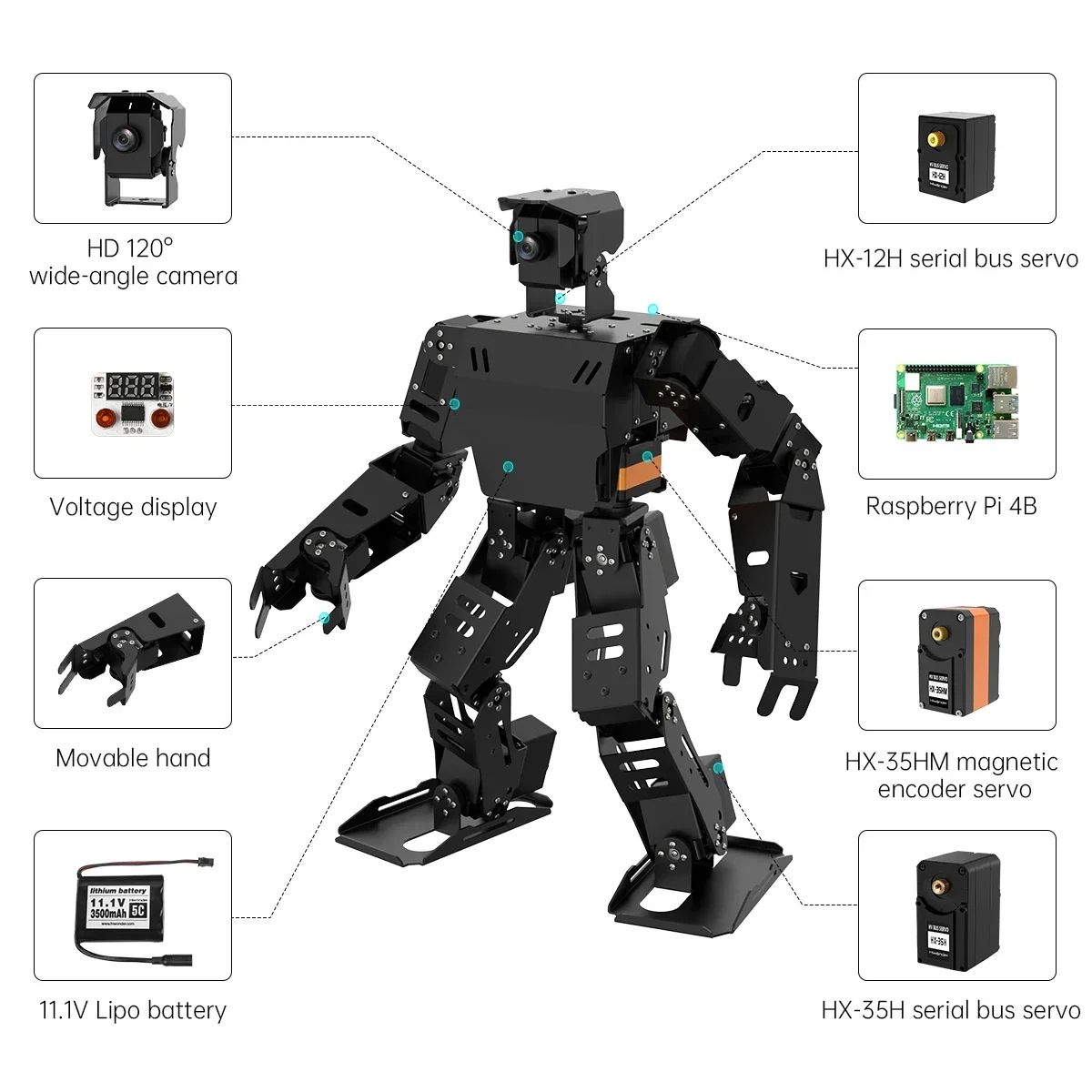 متوفر في المخزون، روبوت AiNex ROS Education AI Vision Humanoid مدعوم من Raspberry Pi 4B خوارزمية حركية عكسية ثنائية الرؤية Lea #5