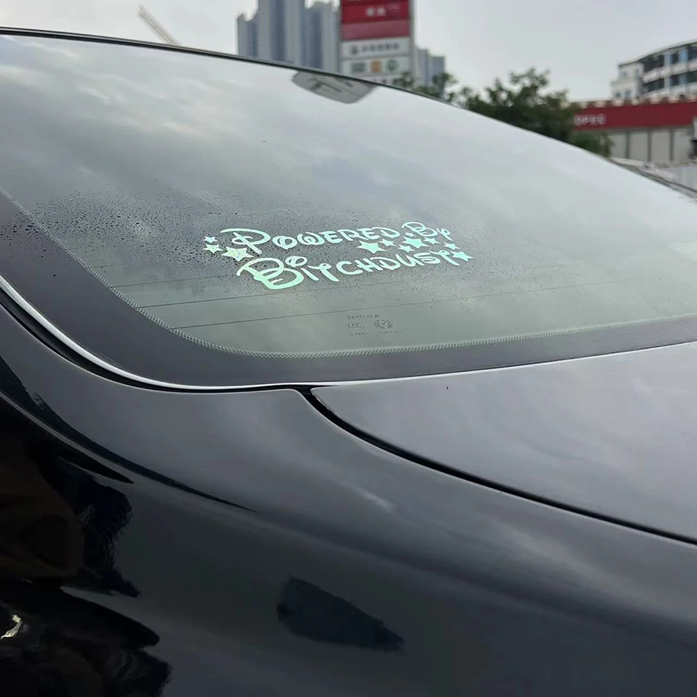 Holographic Powered By Bitchdust Car Stickers Funny Window Bumper Vinyl Decal Waterproof Decor Accessories
