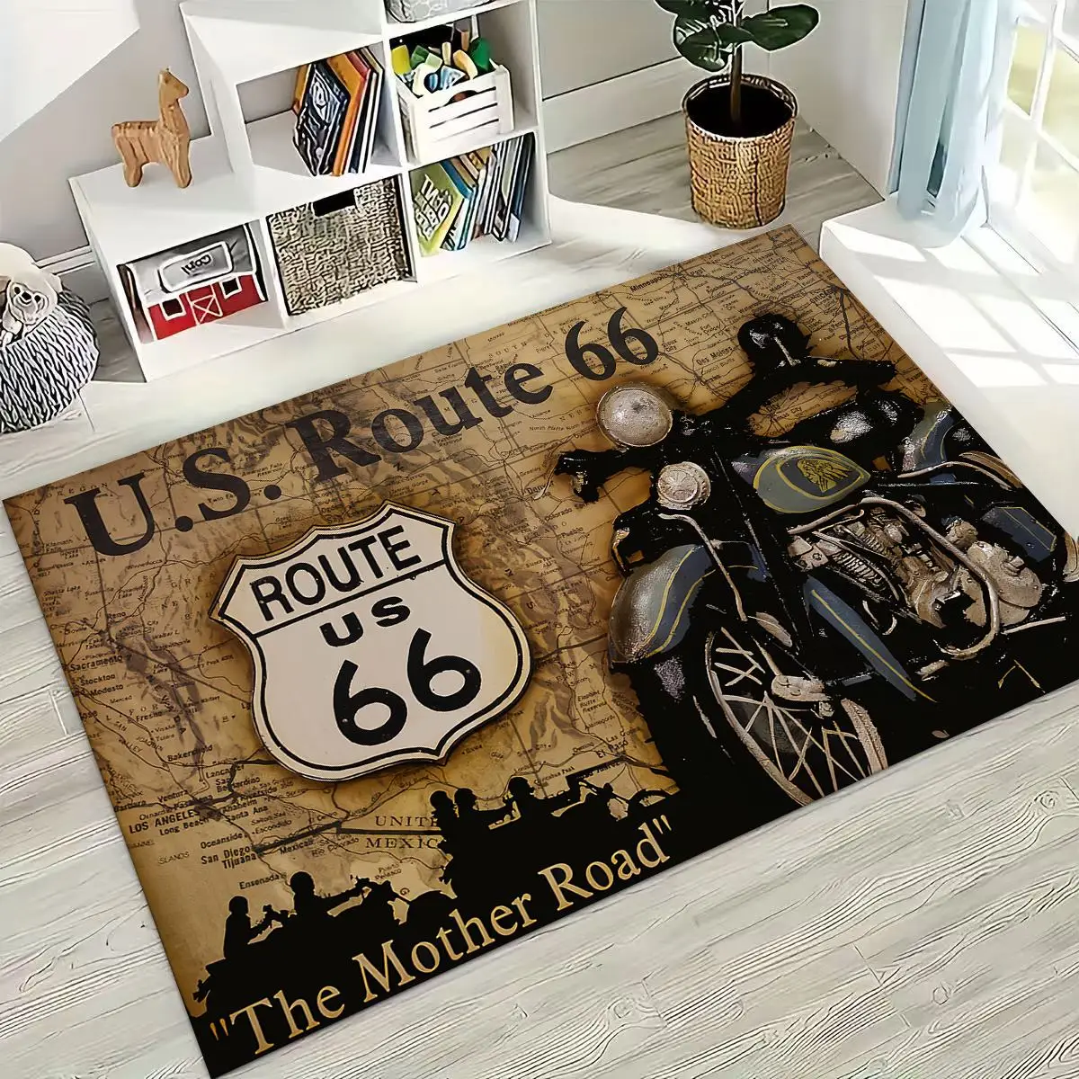 

3D Retro Route 66 America Historic Mother Road Rug for Bedroom Living Room Sofa Home Doormat Decor,Larger Kid Non-slip Floor Mat