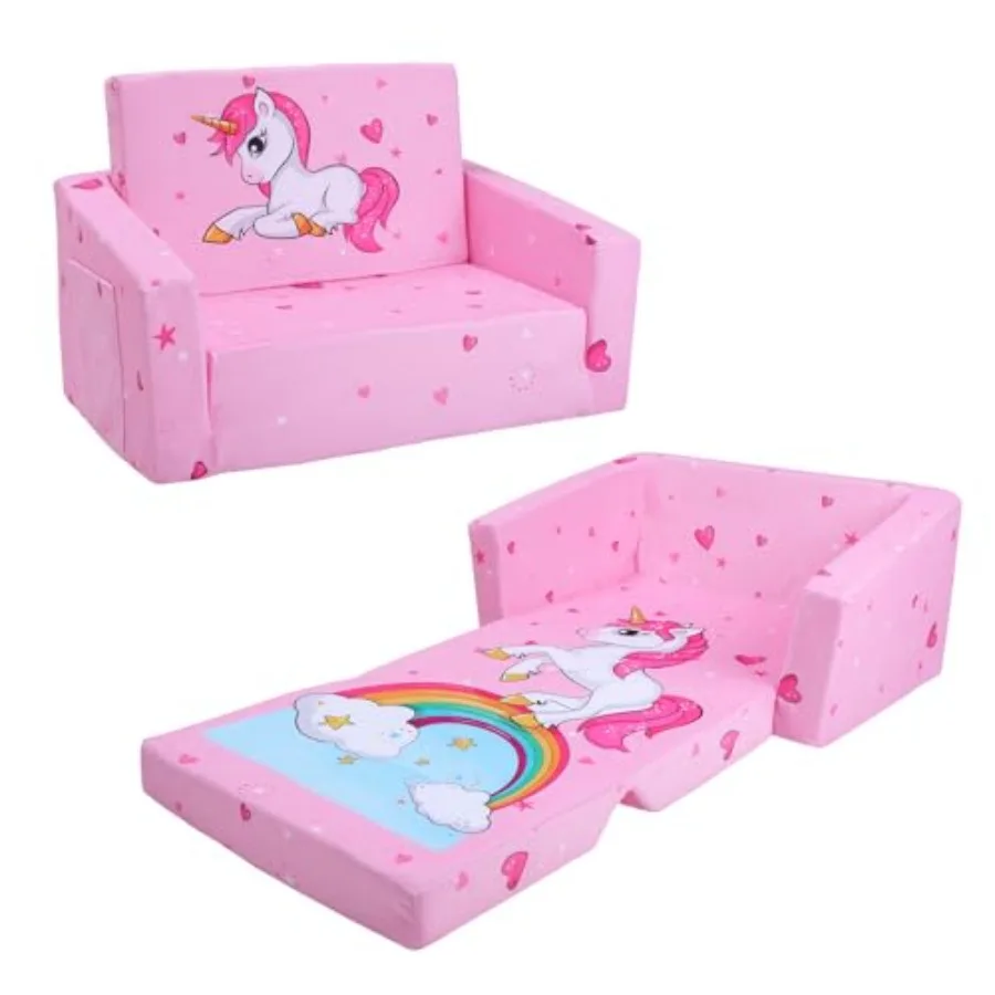 

Couch Foldable Sofa 2 in 1 Convertible Sofas to Lounger Fold Out Toddlers Sofa Bed for Playroom Bedroom Living Rooms Boys and G