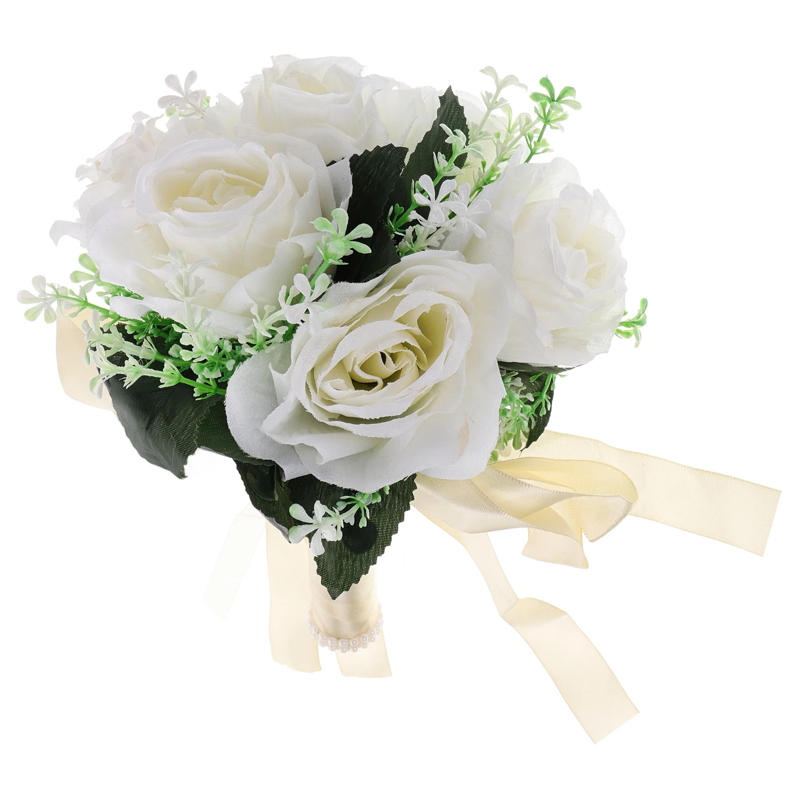

Artificial Flowers Bouquet for Bridesmaids Beach Wedding Silk Bridal Boho Fake Flower Bride Rose Ribbon Small Handheld Bouquet