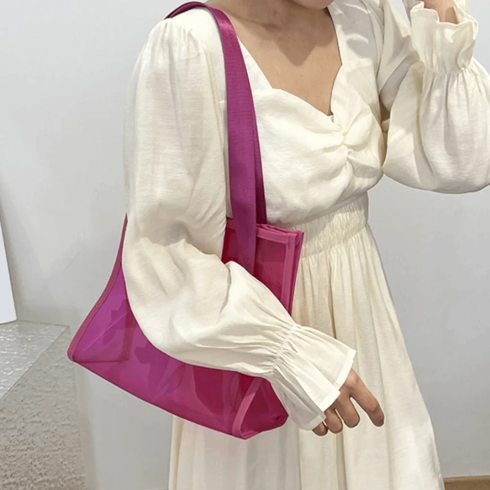 

Square Transparent Handbag Candy Color Large Capacity Waterproof Shoulder Bag Messenger Bag Korean Style PVC Tote Bag Beach