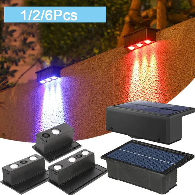 1/2/6 szt. Zewnętrzna lampa ścienna na energię słoneczną Wodoodporna lampa ogrodzeniowa Ultra mocne oświetlenie punktowe do ogrodzenia ogrodowego lub ściany zewnętrznej