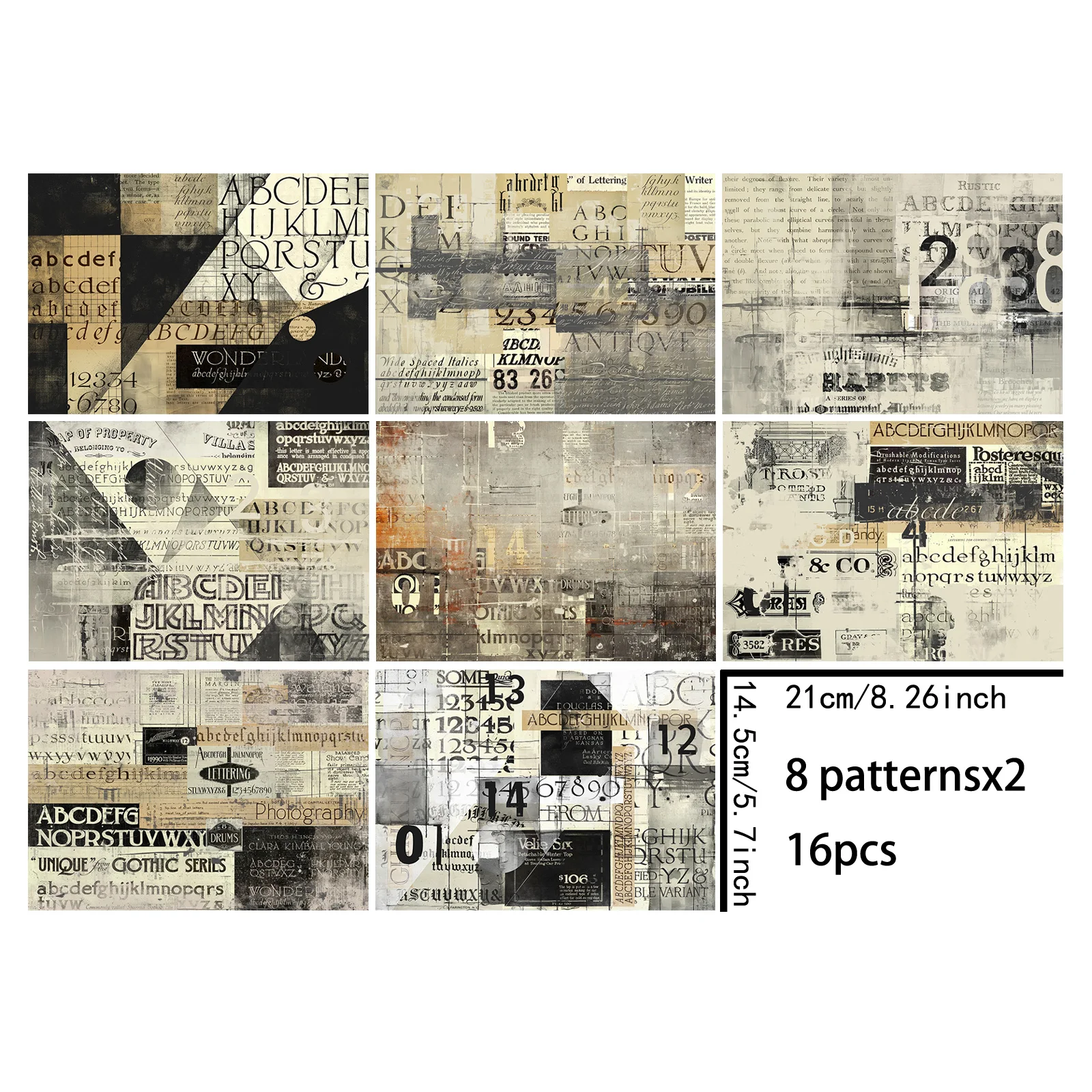 16 ورقة مقاس A5 الحروف الإنجليزية الرجعية والصحف والإيصالات خلفية مجلة الجرونج خمر التخطيط سكرابوكينغ #5