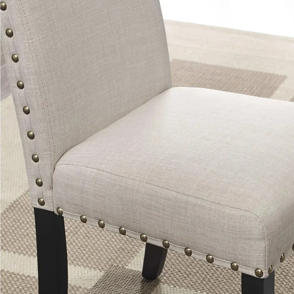 Cadeira de jantar com tecido estofado, Cadeiras Diner com Nailhead Trim, Detalhes adornados, Jantar Cadeira Set, 2 Set