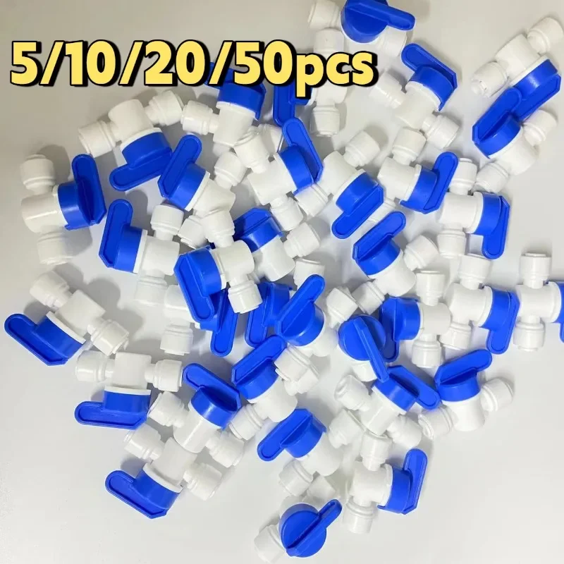5-50pcs 1/4 inch OD Tubing&Hose&Pipe Use Inline Shut Off Ball Valve Plastic Quick Connect Fittings for Water Purifier RO System