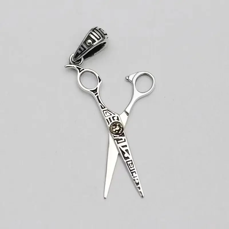 Creative Design Hair Stylist Scissors Pendant Retro Trend Totem Necklace Men and Women Cool Personality Trend Jewelry