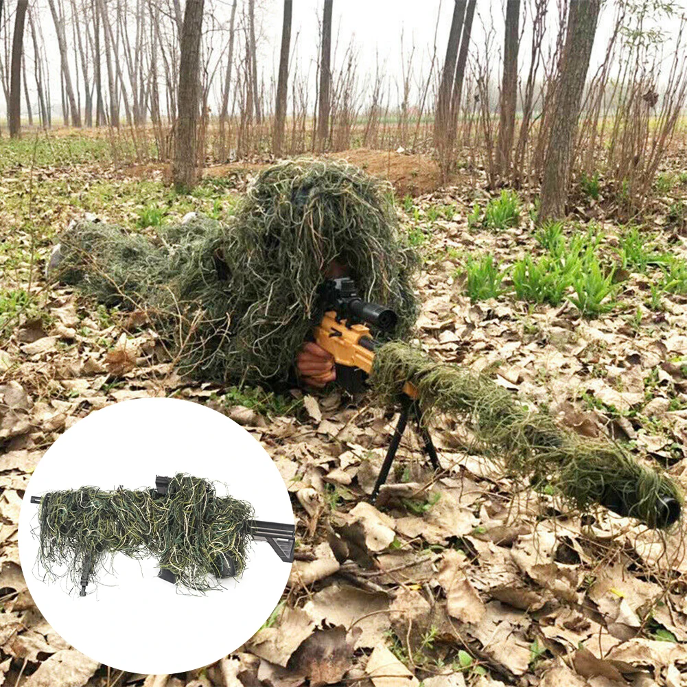 أغلفة بندقية صغيرة للأدغال/الصحراء/الثلج التفاف اصطناعي مع حزام مطاطي مموه حبال صيد Airsoft للمكفوفين 1.4 متر CS أغلفة بندقية