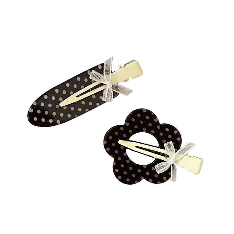 Black Polka Dot Bow grampos de cabelo para mulheres, moda, bonito, Traceless, Bangs Clip, Headwear, Hairpin, acessórios