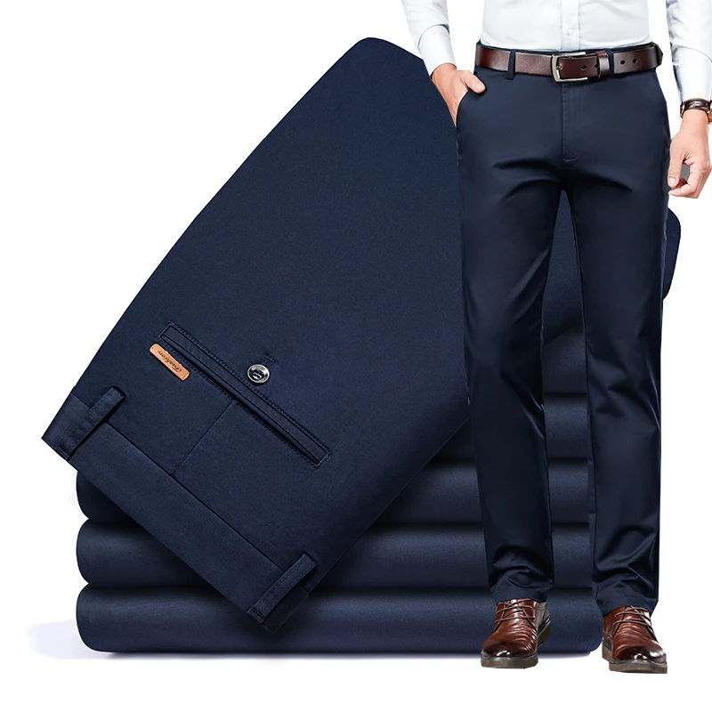 

Autumn Men's Business Casual Pants Straight Classic Stretch Brand Trousers Solid Color Slim Fashion Pocket Male Clothing Pants