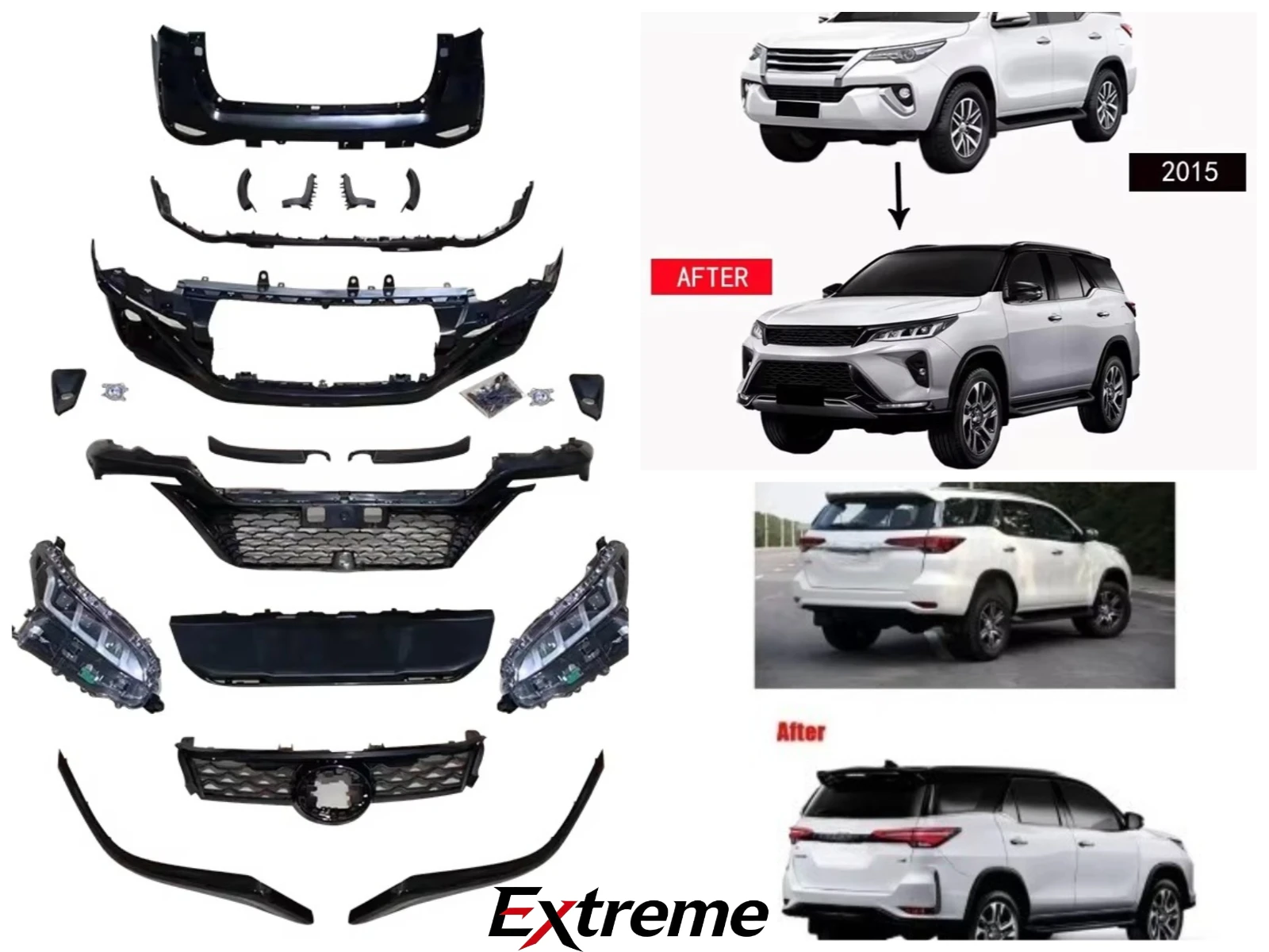 Hilux Good Price Body Kit Include Front and Rear Bumper ABS with Grille Headlight for Toyota Fortuner Car Exterior Decoration