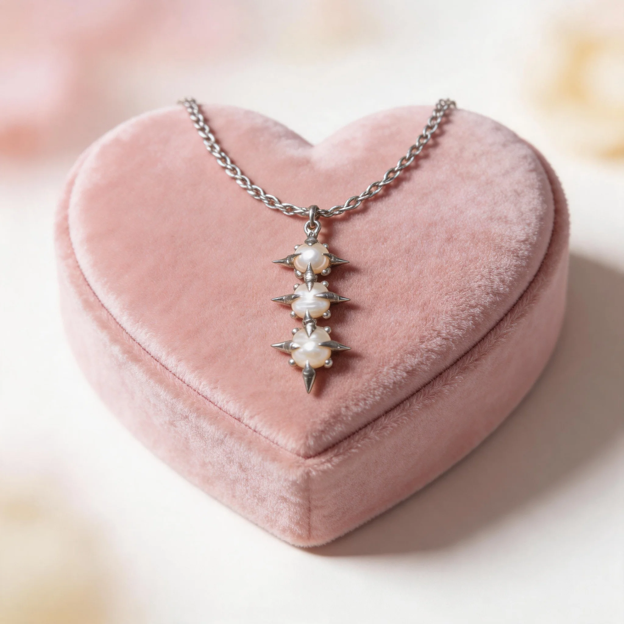Spiky Pearl Pendant Necklace 18+2 Inch Irregular Freshwater Pearl Thorn Spike Handmade Solder Silver Tone Chain for Women