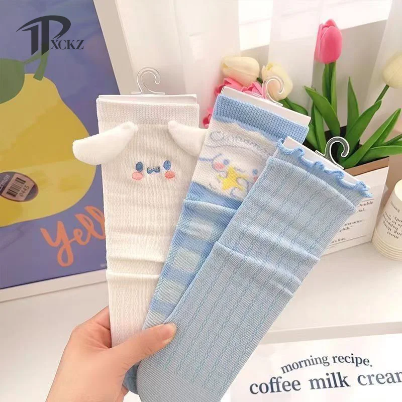 1Pair Kawaii Anime Sanrio Mid-Tube Socks Cinnamoroll Dog Cute Student Summer Thin Comfortable Sweat-Absorbing Socks For Girls