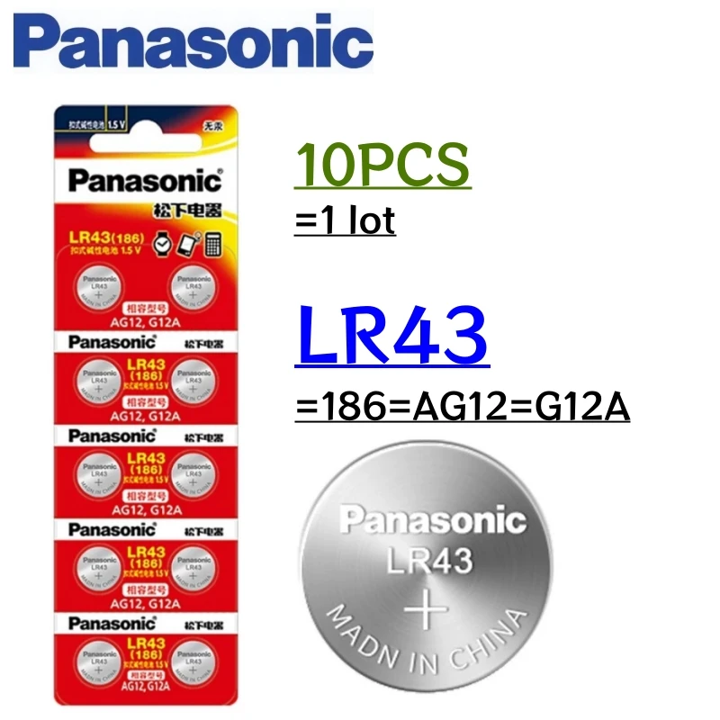 2-50pcs Panasonic LR43 186 AG12 386 SR1142 LR1142 SR43 301 V12GA 1.5V Alkaline Button Cell Battery For Watch Remote Control Toys