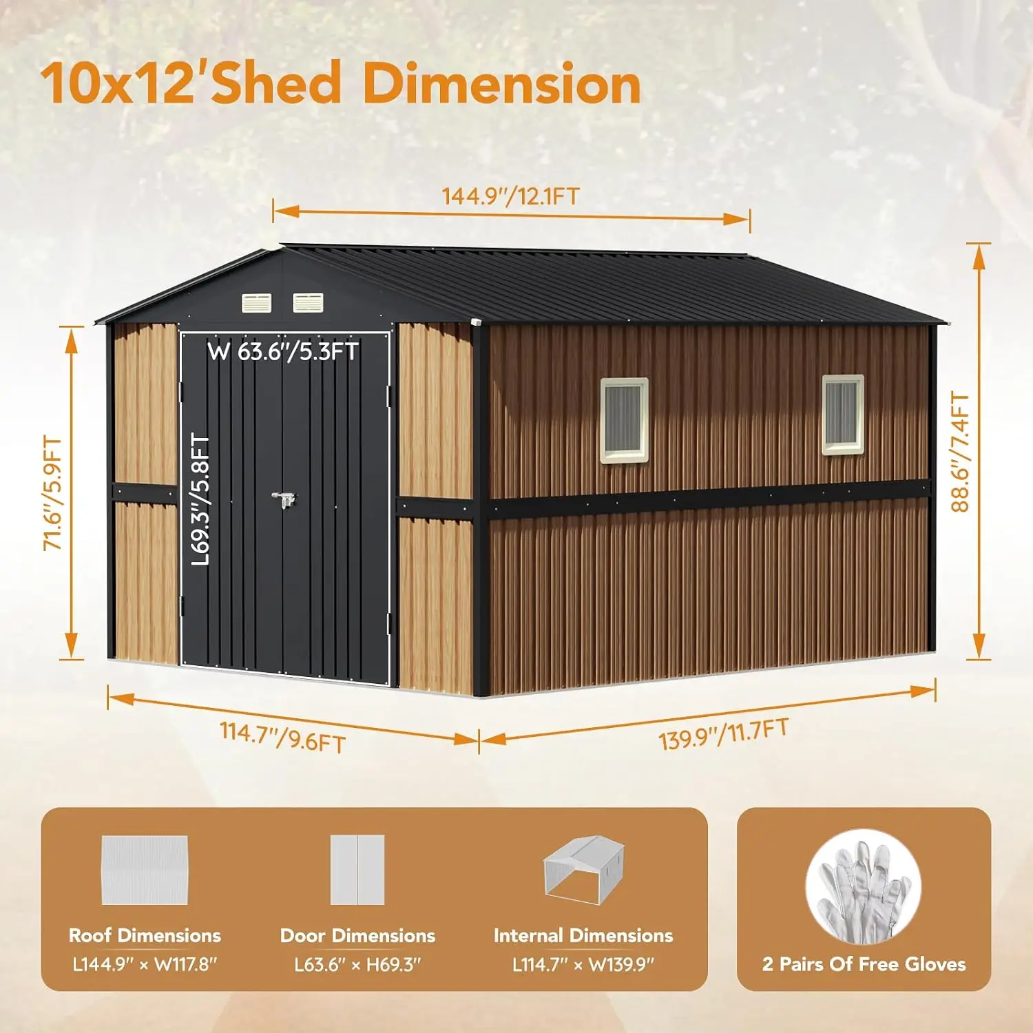 10X12 FT Outdoor Steel Storage Shed Garden Tool House Patio Lawn Equipment Shelter Without Floor, Customized