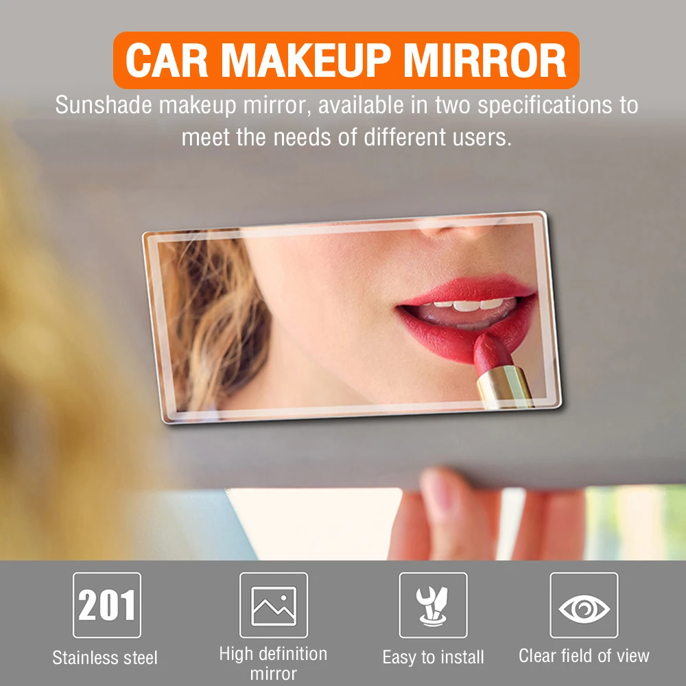 Car Interior Mirror Sun Visor Plate Makeup Mirror for Girls Women Stainless Steel Vanity Mirror Car Rearview Mirror Car-styling