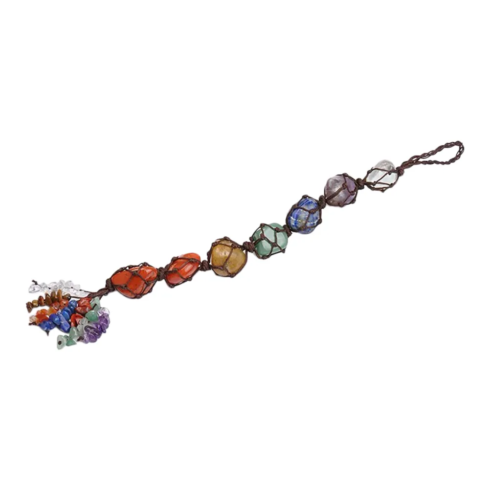 

Vintage Chakra Stone Pendant Car Hanging Decor Keychain Bag Ornament Retro Hanging Stone Woven Tassel Vehicle Wall Decorative