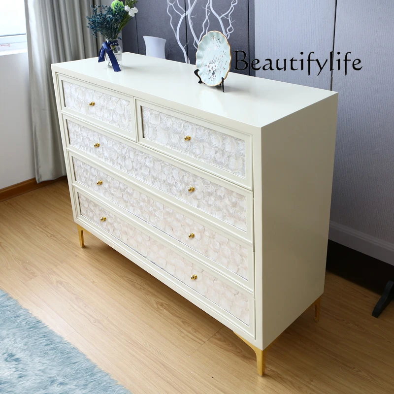 Nordic Cream Style Solid Wood Shell Chest of Drawers Household Minimalist Storage Cabinet