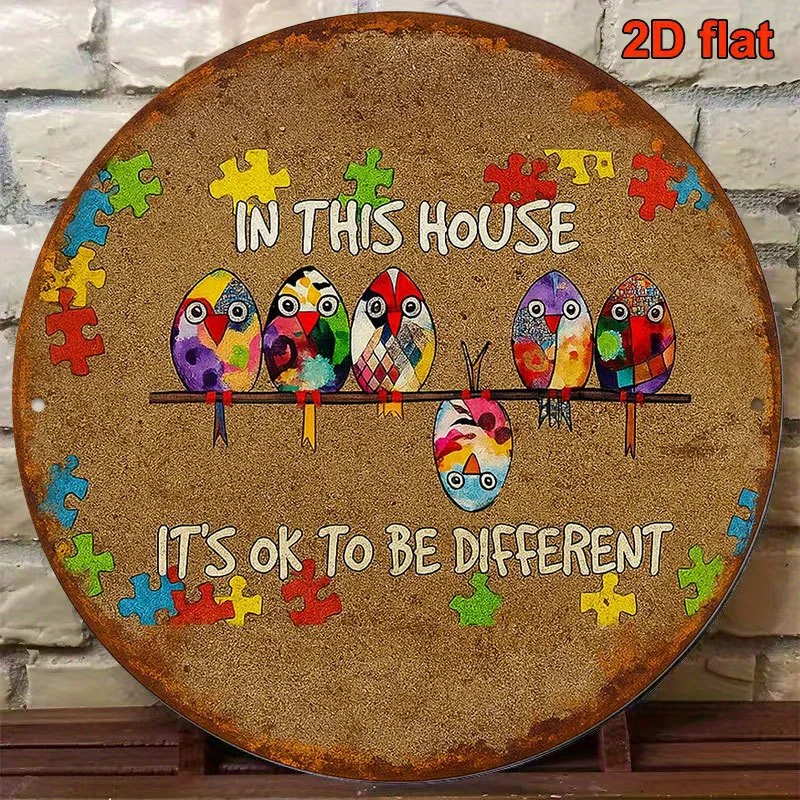 Tin Sign - In This House It's Ok To Be Different Print Vintage Durable Metal Plaque Wall Decor, Home Office Bar Man Cave Wall Ar