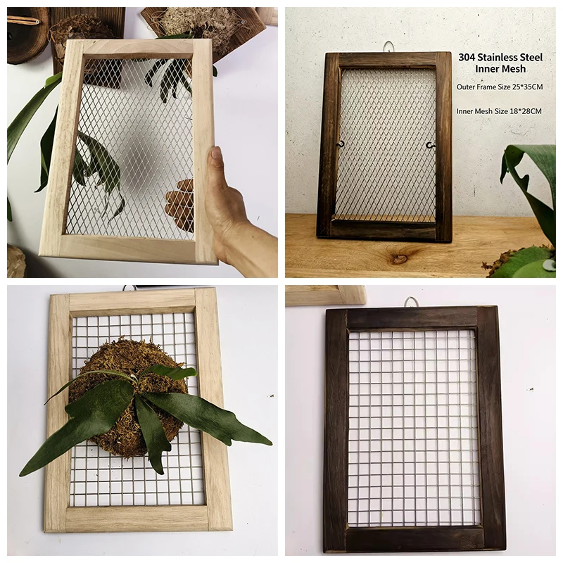Durable Stainless Steel Mesh Wooden Staghorn Fern Board Frame, Orchid Fern Dendrobium Wall Mounted Planter Plant Hanging Shelf