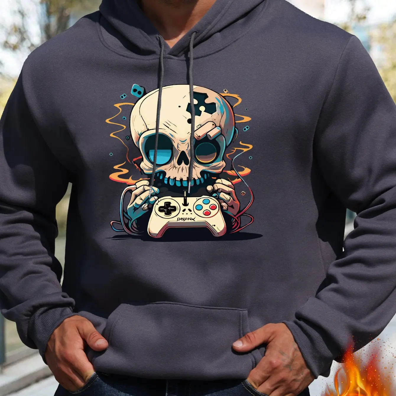 2026 Game Gamer Skull Games Controller Blue And White Graphic Pullover Hoodies Mens Suitable for casual sports Couple's clothing